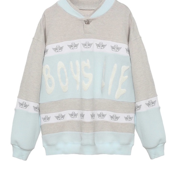 Boys Lie Tops - Boys Lie Private School Rider Waffle Knit Crewneck Sweatshirt